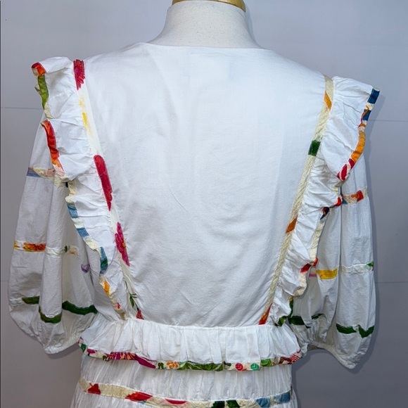 FARM Rio White Ruffled Dress with Colorful Trim, Large - Like New - Picture 4 of 13